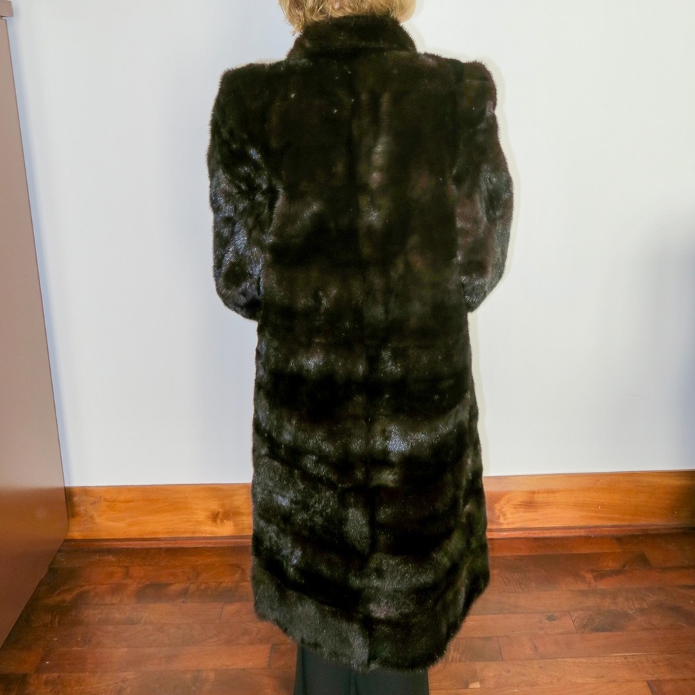 Real Mink Fur Coat Black Mahogany Full Length Size M Vintage - Picture 2 of 3
